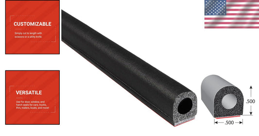 Versatile 25' D-Shaped Weather Seal - EPDM Foam with 3M Adhesive for Home & RVs