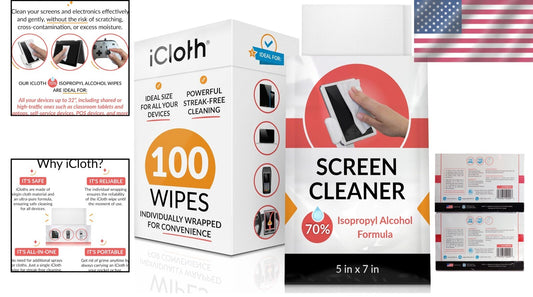 Crystal Clear Electronics Wipes - 100 Fast-Drying, Lint-Free Sheets for Devices