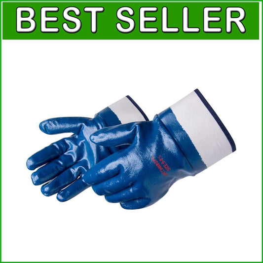 Durable Blue Nitrile Coated Gloves with Safety Cuff - Pack of 12, Large Size