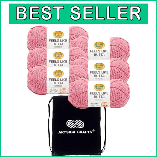 6 Skeins Ultra-Soft Dusty Pink Yarn - Easy Crafting with Project Drawstring Bag