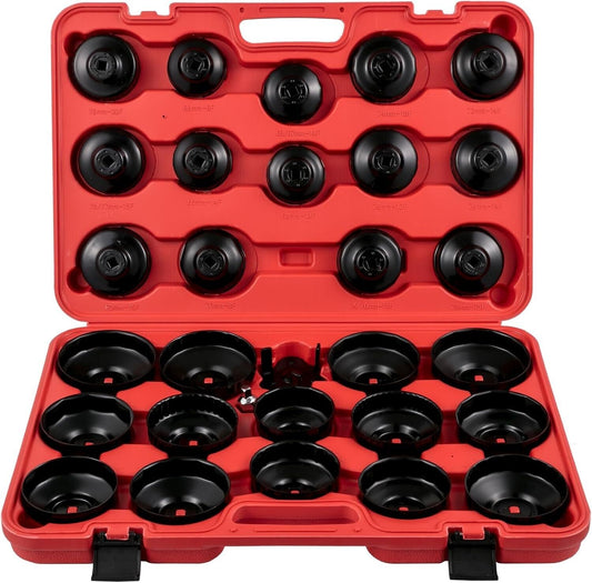 Versatile 30-Pcs Black Oil Filter Socket Wrench Set with Low-Profile Design