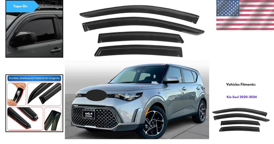 4PC Self-Adhesive Rain Guards for Kia Soul 2020-2024 - Easy Install