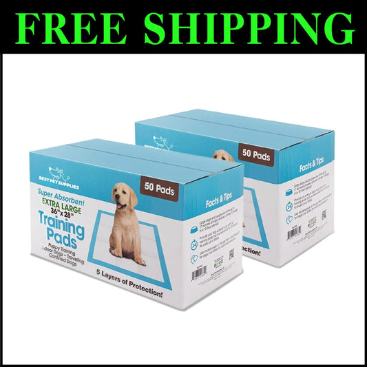 50x X-Large Blue Puppy Training Pads with Quilted Leak-Proof Design - 100 Count