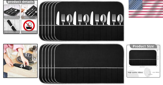 12 Slot Anti Tarnish Silver Storage Roll with Ribbon - Perfect for Utensils