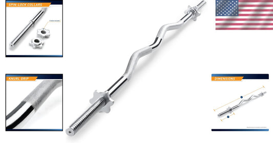 Ergonomic 48-inch Chrome Curl Bar with Spin-Lock Collars for Safe Weightlifting