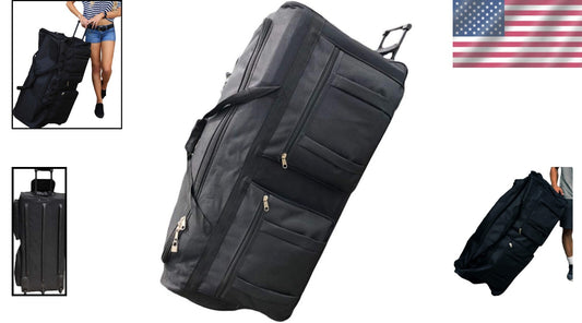 36-Inch Black Rolling Duffle Bag with Telescopic Handle - Heavy Duty & Versatile