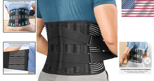 360° Support Lumbar Back Brace for Men/Women - Lightweight, Adjustable M Size