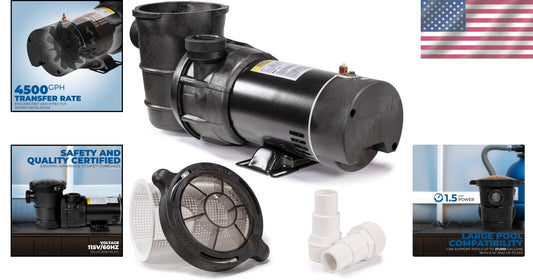 Energy-Efficient 1.5HP Pool Pump with Self-Priming and Oversized Strainer