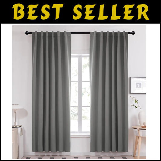 Versatile Blackout Drapes - Light Grey 52x95 Curtains with Dual Hanging Options