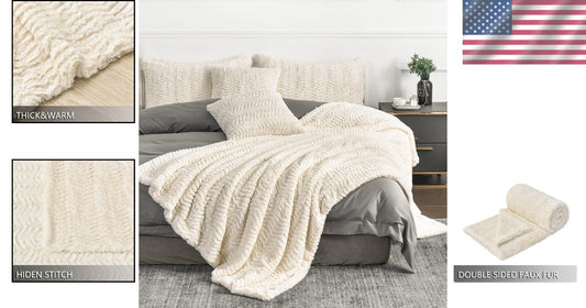 All-Season Twin XL Faux Fur Blanket 63" x 90" - Stylish Bohemian Comfort