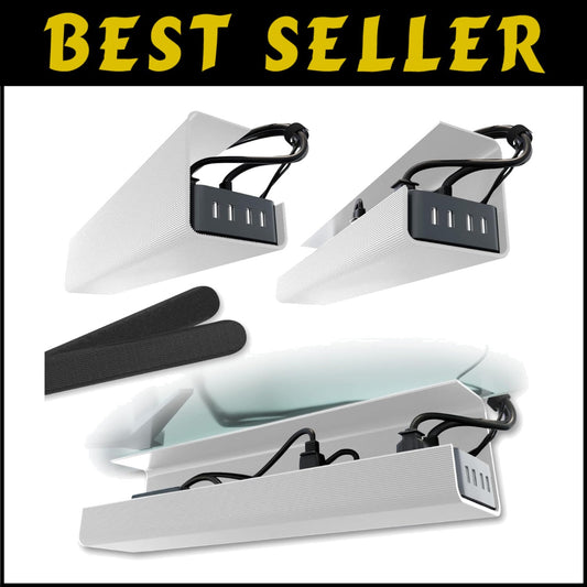 Space-Saving White Cable Organizer Trays - No-Screw Installation for a Neat Desk