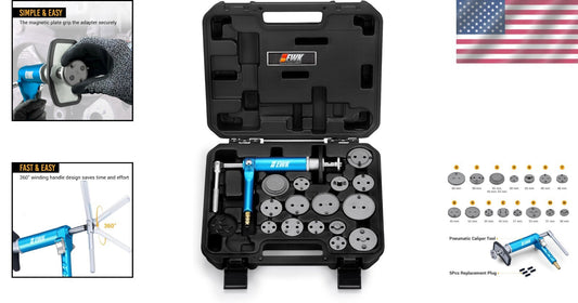 Efficient 16-Pc Brake Caliper Piston Tool with Magnetic Pins & Adjustable Handle