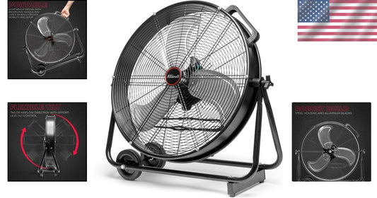 Durable High-Velocity 24-Inch Drum Fan with Adjustable Speed for Garage & Office