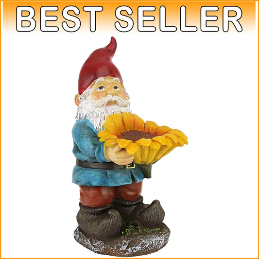 Full Color Sunflower Sammy Garden Gnome Birdfeeder - Whimsical Outdoor Decor