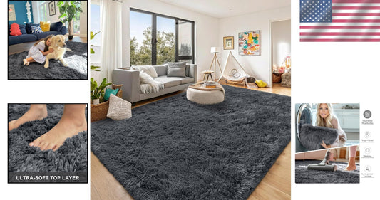 Luxurious 8x10 Grey Shaggy Rug - Soft Tufted Carpet for Living Rooms & Nurseries