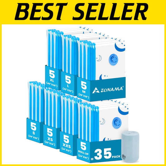 Durable 35 Pack Vacuum Storage Bags with Rechargeable Pump - Travel Essential