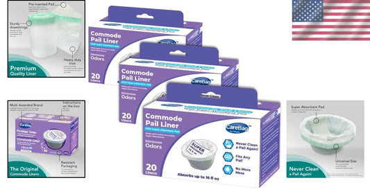 60pcs Disposable Commode Liners with Super Absorbent Pads for Total Hygiene