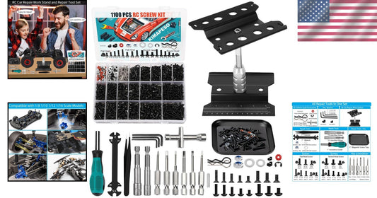 Efficient RC Car Repair Toolkit: Work Stand, 1100 Screws & 6 Tools Included