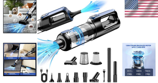 Quiet & Efficient Cordless Car Vacuum, 7800mAh Battery – Pet Hair Solution