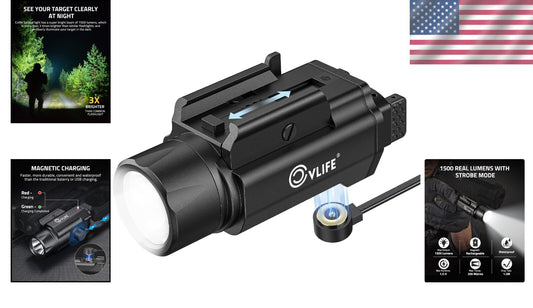 Adjustable Picatinny Flashlight - 1500 Lumens Magnetic Rechargeable Pistol Light