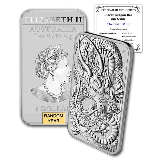 2023 Perth Mint Dragon Series 1 oz Silver Coin - Lustrous Finish, COA Included