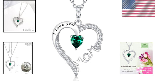 Elegant May Birthstone Mom Necklace - Sterling Silver Heart Pendant Gift Boxed
