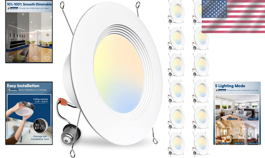 Versatile 12-Pack LED Recessed Light with Adjustable Color Temperature, Dimmable