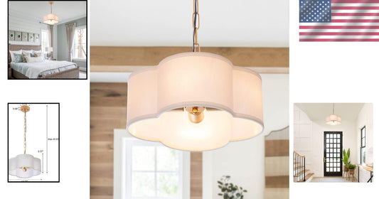 Elegant Modern Farmhouse Chandelier with Dimmable 4-Light Pendant in Off-White