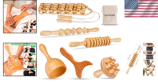 6-in-1 Wooden Massager Kit for Body Sculpting and Lymphatic Drainage Therapy