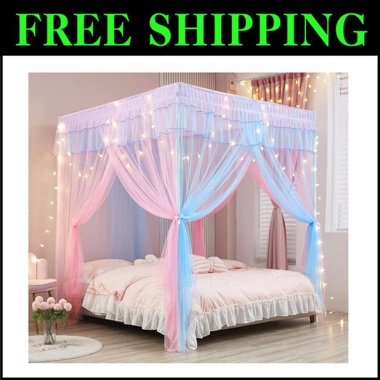 Charming Rainbow Princess Canopy Bed Curtains - Easy Setup & Fun Accessories