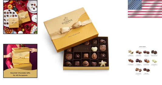 Luxury 18-Piece Gourmet Chocolate Gift Box with Gold Ribbon - Godiva Delights