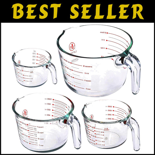 Versatile Kitchen Glass Measuring Cups, Set of 4 - Dishwasher and Microwave Safe