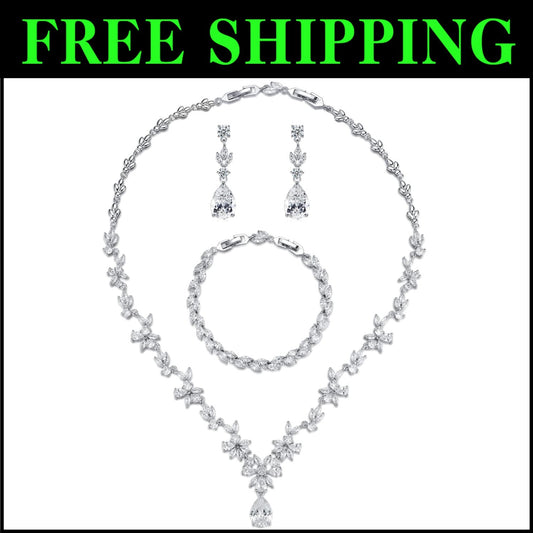 Elegant Hypoallergenic Wedding Jewelry Set - Bridal Necklace, Earrings, Bracelet