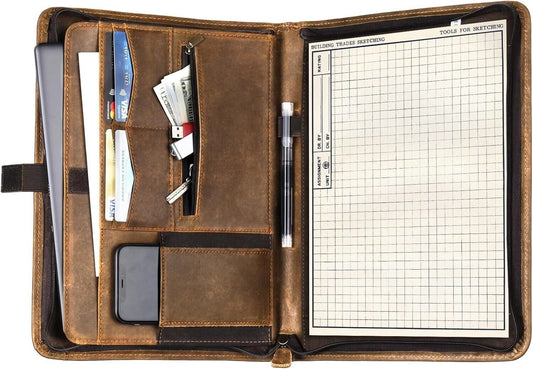 Handmade Crazy Horse Leather Padfolio - Stylish & Functional Business Organizer