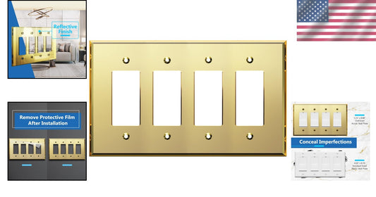 Chic 4-Gang Gold Acrylic Wall Plate with Reflective Finish - Luxe Decor Upgrade