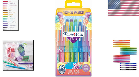 Bold & Bright Paper Mate Flair Pens | 16 Tropical Colors for Endless Creativity
