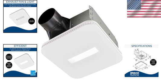 Quiet 80 CFM Ventilation Fan with LED Light and CleanCover - Ideal for Bathrooms