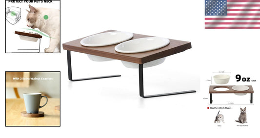 Anti-Slip Elevated Feeding Dishes for Cats & Puppies - Ceramic Bowls with Stand