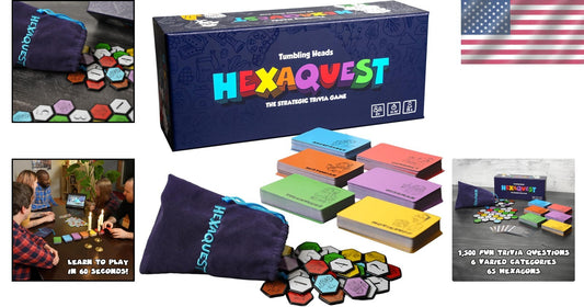 1500-Question Trivia Board Game with 65 Hexagon Tiles for Engaging Challenges