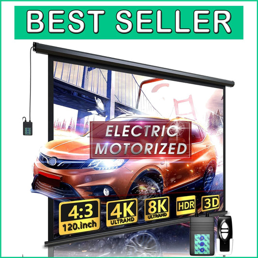 4:3 Electric Projector Screen with Remote - 120 Inch for Home & Outdoor Cinema