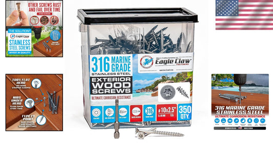 316 Marine Grade Stainless Steel Wood Screws - 2.5 Inch, 350 Pack T25 Star Drive