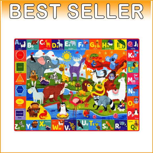 Durable Non-Slip Alphabet Rug for Kids - 59x39 Play Area Carpet with Animals
