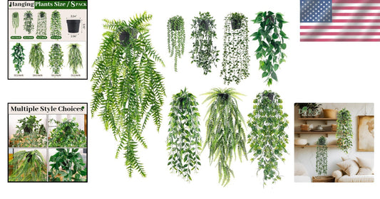 8Pcs Faux Ivy and Eucalyptus with Black Pots - Perfect for Any Room Decor