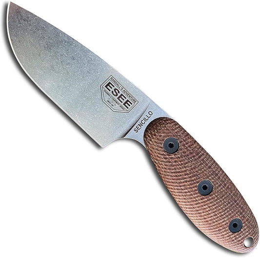 Fixed Blade Survival Knife with Brown Micarta Handle & Kydex Sheath 3.5"