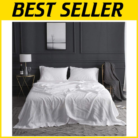 Elegant 4-Piece King Linen Sheet Set - Deep Fitted and Breathable Comfort