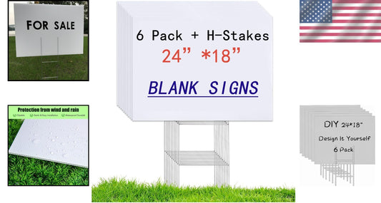 Durable 6 Blank Lawn Signs with H-Stakes 24"x18" for Garden or Business