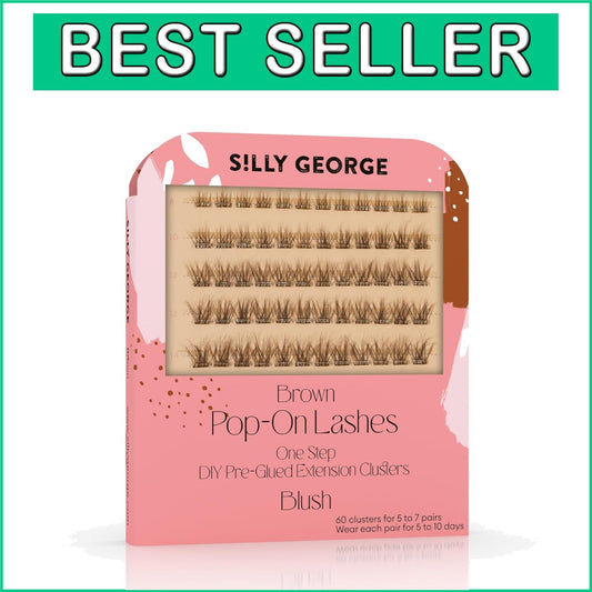Effortless Pop-On Faux Lashes - 60 Natural Brown Clusters for Extended Wear