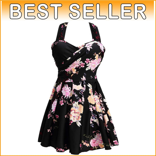 Women's Vintage Floral Crossover One Piece Swimdress - Premium Quality Swimwear