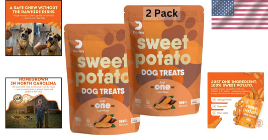 Healthy Sweet Potato Chews for Dogs - Grain-Free, Vegetarian Treats - 2 lb Pack