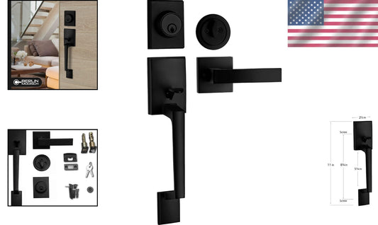 Durable Reversible Lever Handle Set with Matte Black Finish for Secure Entrances